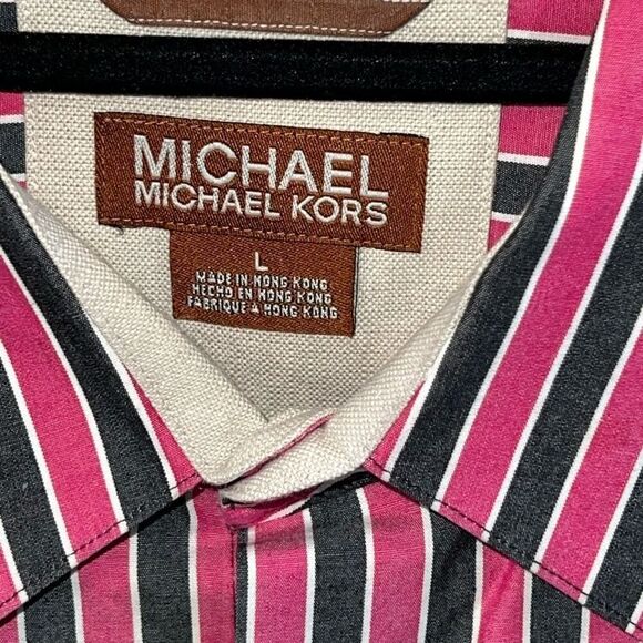 Michael Michael Kors Button Down Shirt Men Large Pink Stripped Long Sleeve - Picture 6 of 13